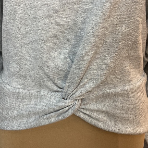 EXPRESS grey cold shoulder fine knit floral embroidered twist front sweater top - Picture 7 of 9